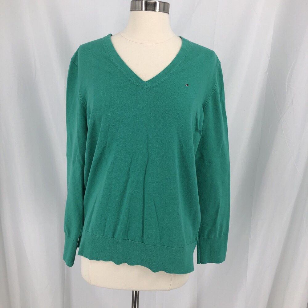 Tommy Hilfiger Women's Long Sleeve V-Neck Sweater - XXL-Pima Cotton Blend